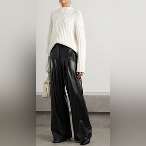 Veronica Beard Rennert Black Faux Leather Wide Leg Pants Sz 4